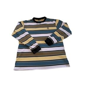 Teddy Fresh Striped Purple Blue Tan Long Sleeve Crew Neck Size M